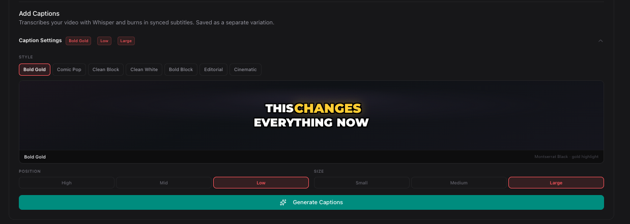 Caption style picker